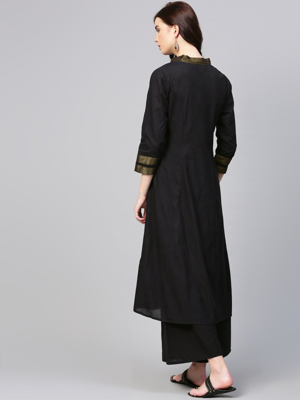 Wahe-NOOR Women s Black & Gold-Toned Solid Kurta With Palazzos Online Hot Sale