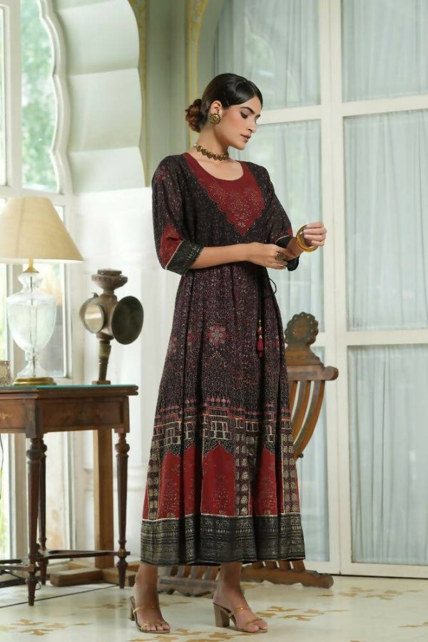 Juniper Black Georgette Festive Printed Anarkali Flared Anarkali Kurta For Women Sale