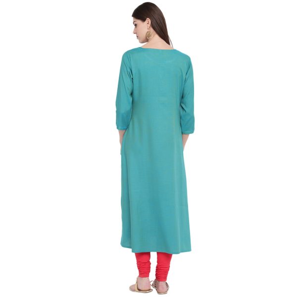 NOZ2TOZ Women Sky Blue Rayon Kurta (1Pc) on Sale