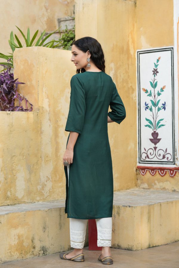 Juniper Green Rayon Festive Wear Embroidered Straight Kurta Online now