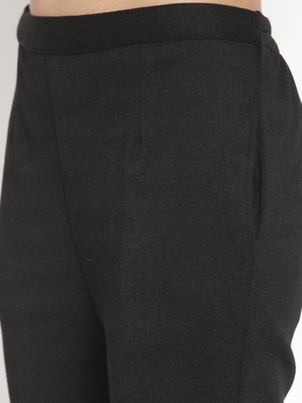 Wahe-NOOR Women s Black Woolen Pencil Pant For Discount