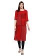 NOZ2TOZ Women s Red Ajrakh Hand Block Geometric Printed Cotton Straight Kurta Online Hot Sale