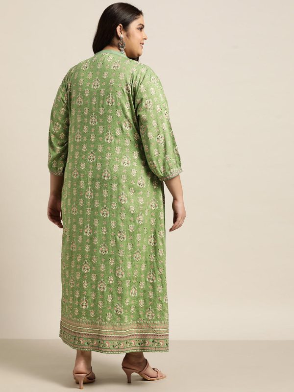 Juniper Women`s Pista Green Rayon Fusion Wear Printed A-line Dress Online now