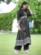 Juniper Womens Black Georgette Foil Printed Circular Kurta Dress With Solid Palazzo Set Online now