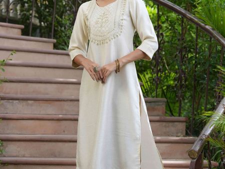 Juniper Cream Silk Festive Embroidered Straight Kurta For Women Cheap