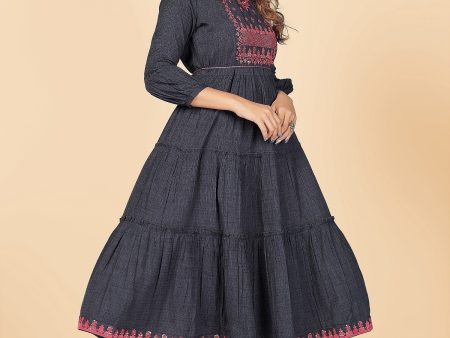 NOZ2TOZ Women Dark Blue Anarkali Rayon Kurta (1pc) For Sale