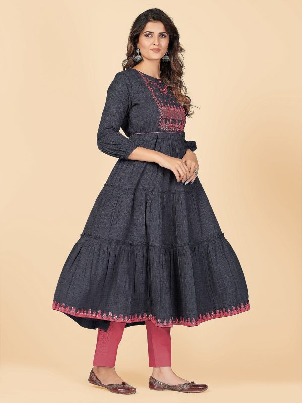 NOZ2TOZ Women Dark Blue Anarkali Rayon Kurta (1pc) For Sale