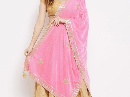 Wahe-NOOR Women s Baby Pink Velvet Dupatta with Gotta Patti Work Hot on Sale