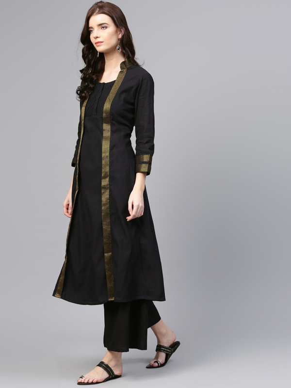 Wahe-NOOR Women s Black & Gold-Toned Solid Kurta With Palazzos Online Hot Sale