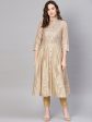 Juniper Womens Beige Chanderi Sequin Embroidered Kalidar Kurta Dress Fashion