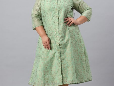 Juniper Women`s Pistagreen Chanderi Silk Printed A-Line Kurta Sale