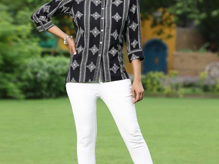 Juniper Black Rayon Festive Printed Asymmetric Tunic For Women Online