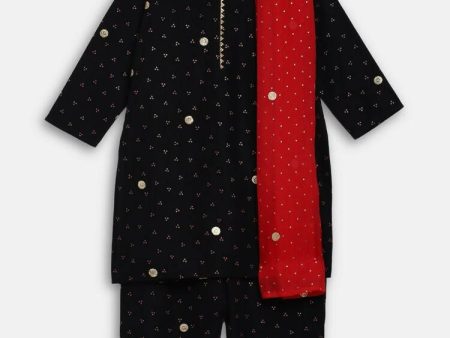 Ahalyaa Black Crepe Kids Kurta Pants With Dupatta For Girls For Cheap