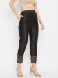 Wahe-NOOR Women s Black Hem Design Poly Silk Trouser on Sale