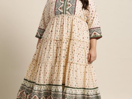 Juniper Women`s Ivory Cambric Festive Wear Printed Tiered Dress Online