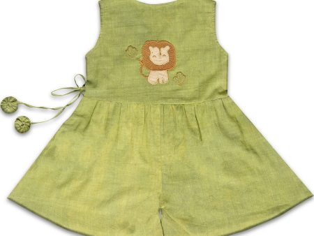 Mhyssa Green V Neck Short Jumpsuit With Front Overlap Tie-Up For Kids Online Hot Sale