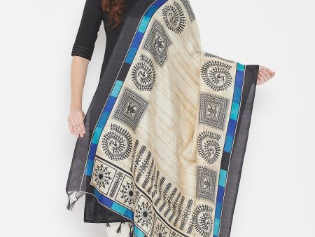 Wahe-NOOR Women s Beige Printed Poly Silk Dupatta Supply