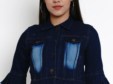 Wahe-NOOR Women s Blue Solid Lightweight Crop Denim Jacket Supply